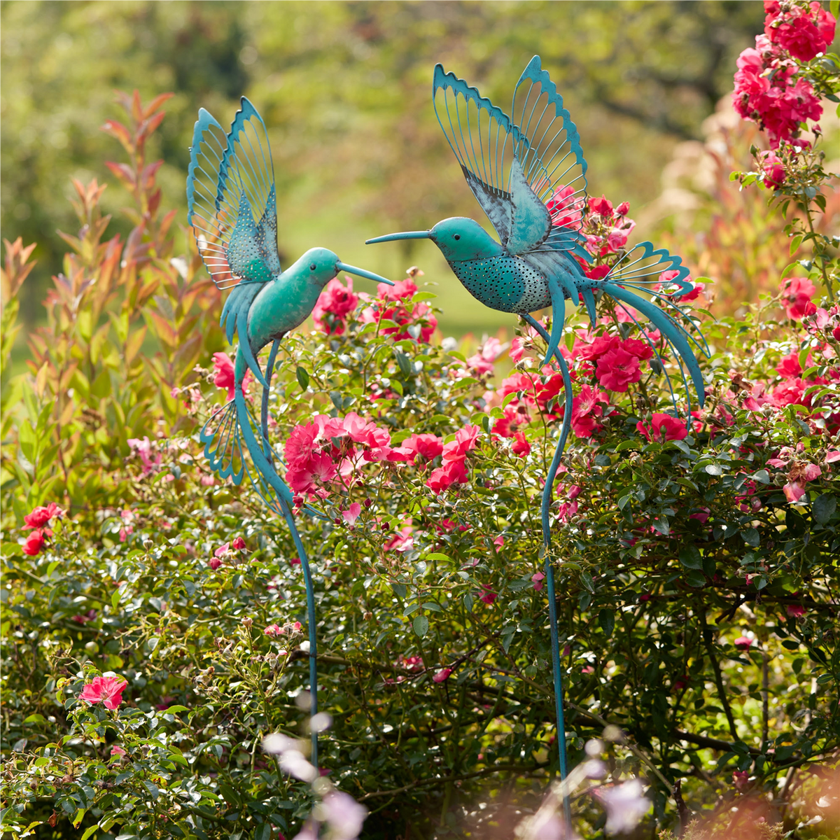 Iron Metal Hummingbird Garden Stake (Set of 2)