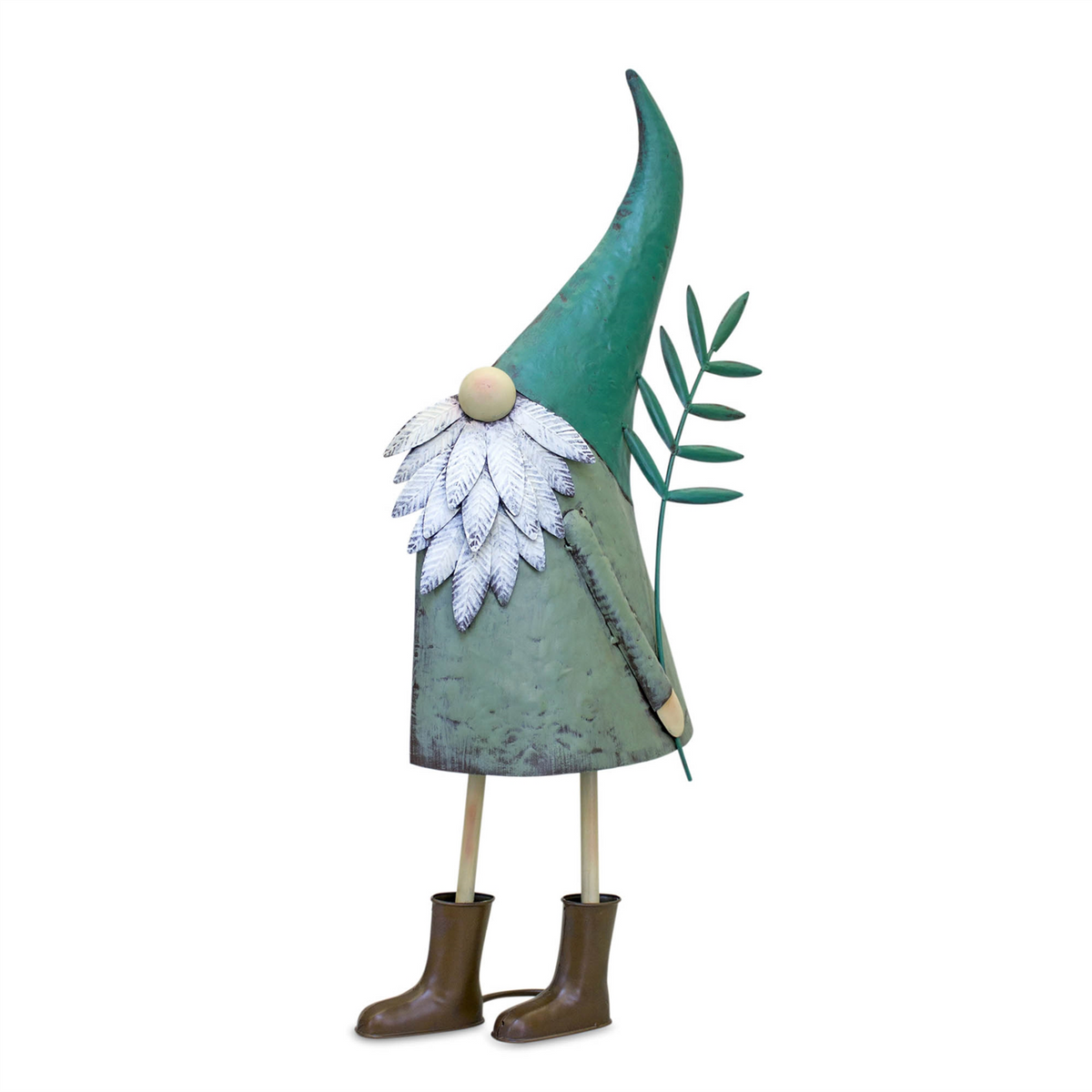 Iron Metal Standing Garden Gnome with Flower (Set of 2)
