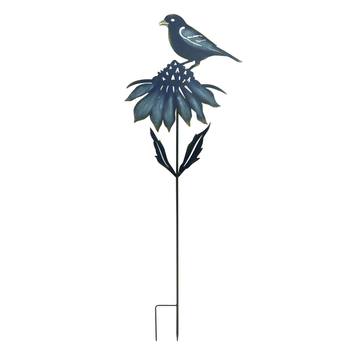 Iron Metal Cut Out Bird and Flower Garden Stake (Set of 2)