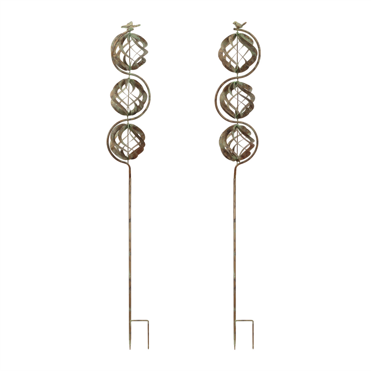 Bird and Butterfly w/Triple Orb Stake (Set of 4)
